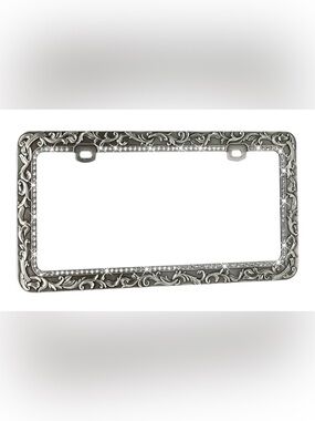 Ornate Silver Premium Heavy License Plate Frame with Rhinestone Accent